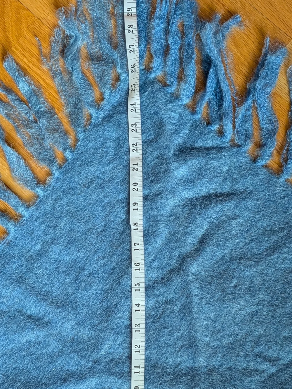 Vintage Shawl Cozy Blue Fringed 70% Mohair, 30% Wool